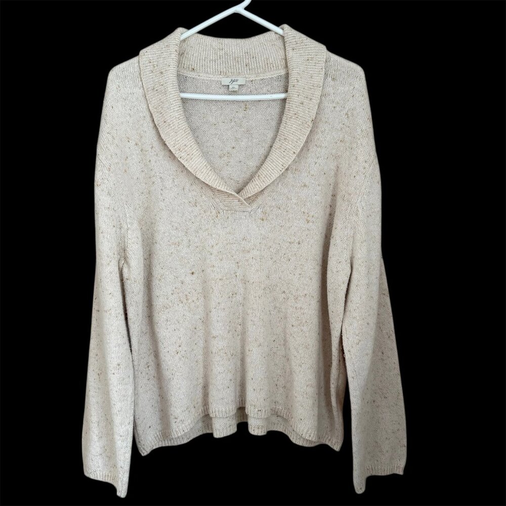 J. Jill Cream Speckle Cotton Shawl Neck Sweater Womens XL Confetti Knit Coastal